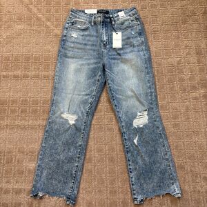 Judy Blue Cropped Bootcut Jeans Womens 7/28 Distressed Stretch Comfort High Rise